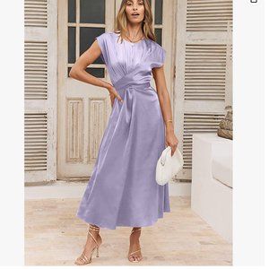 NWT ANRABESS  Summer Satin Cap Sleeve Wrap Elegant A-Line